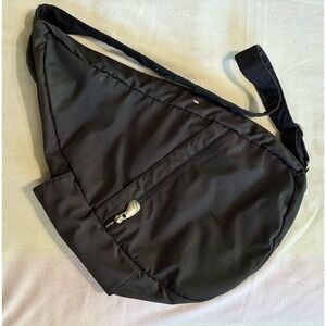 AmeriBag Black Nylon Back Bag Sling Many Pockets 19"H Logo Zippers Adj Strap